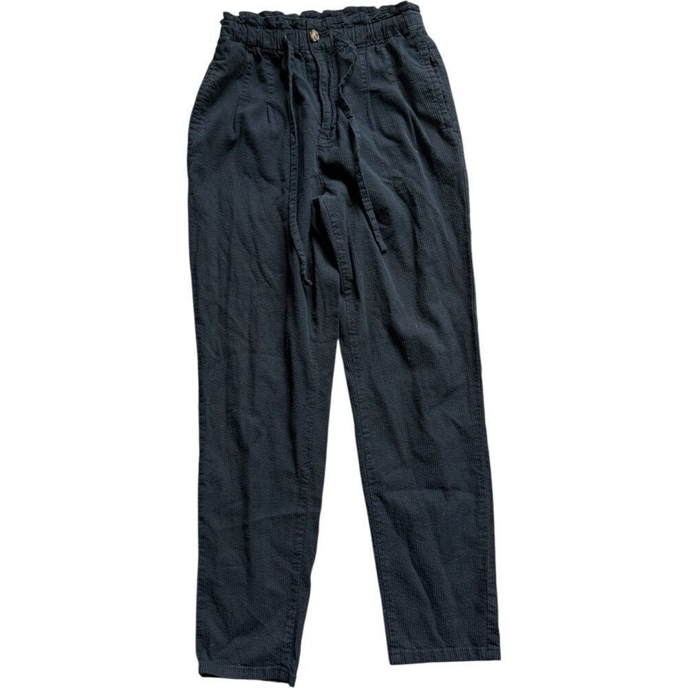 Womens Arizona Jeans Black Ribbed High Waisted Seersucker Seaside Pants - Sz 9